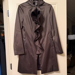 Tahari Elegant Mocha Women's Trench Coat with Ruffle Detail